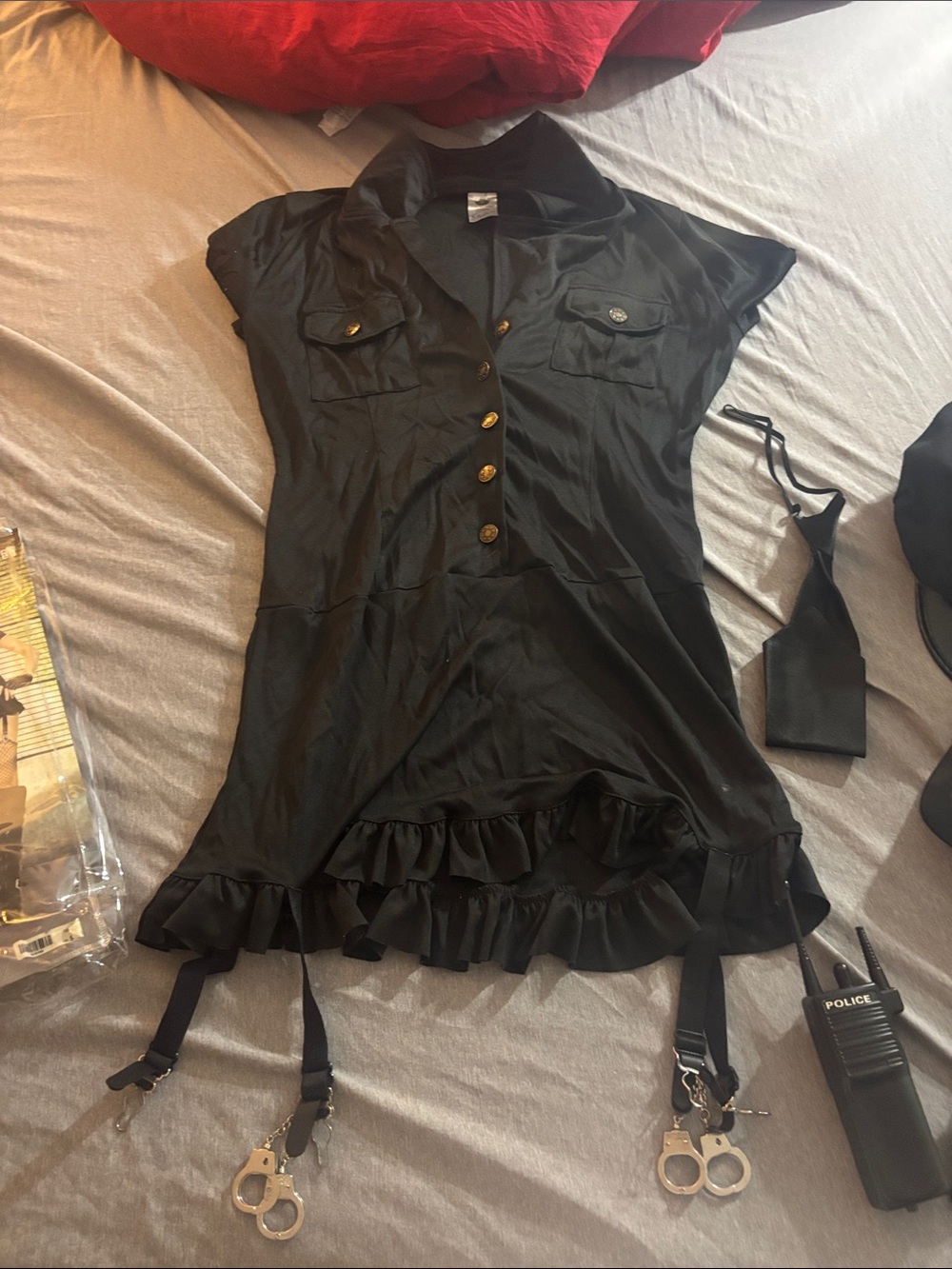 Halloween costume! Women’s Black Satin Police Costume Dress with Accessories